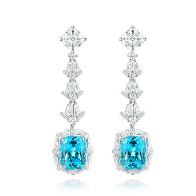 Ruif Jewelry Classic Design S925 Silverb10.85ct Lab Grown Paraiba Sapphire Earrings Gemstone Jewelry