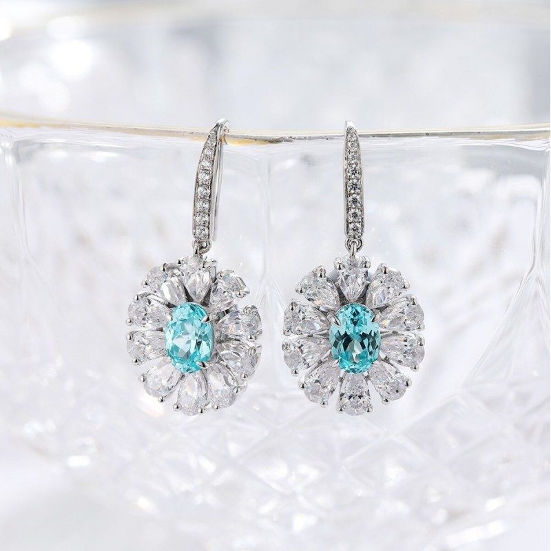 Ruif Jewelry Classic Design S925 Silver 2.694ct Lab Grown Paraiba Sapphire Earrings Gemstone Jewelry