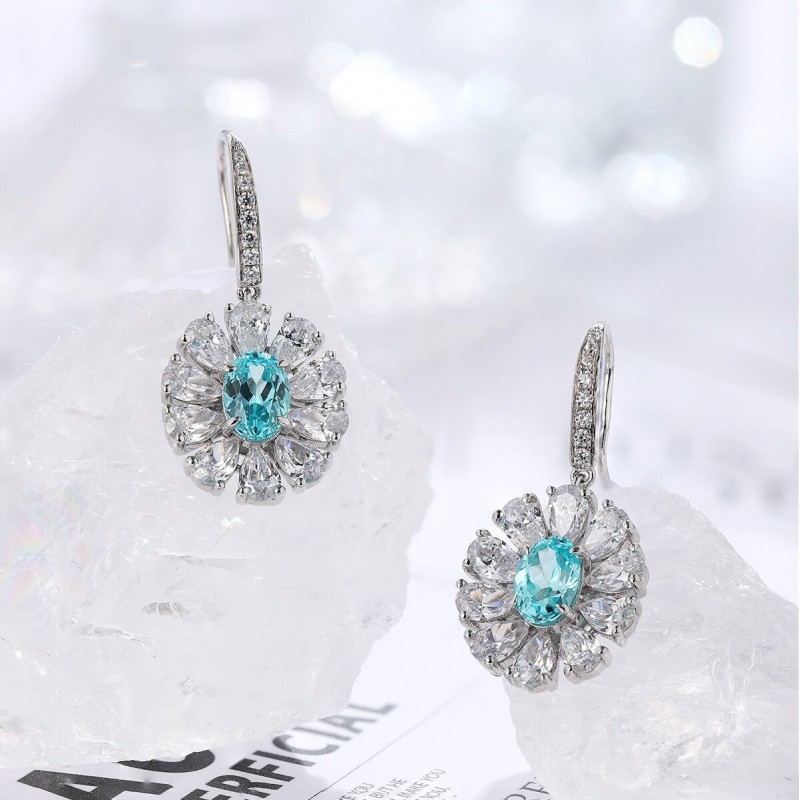 Ruif Jewelry Classic Design S925 Silver 2.694ct Lab Grown Paraiba Sapphire Earrings Gemstone Jewelry