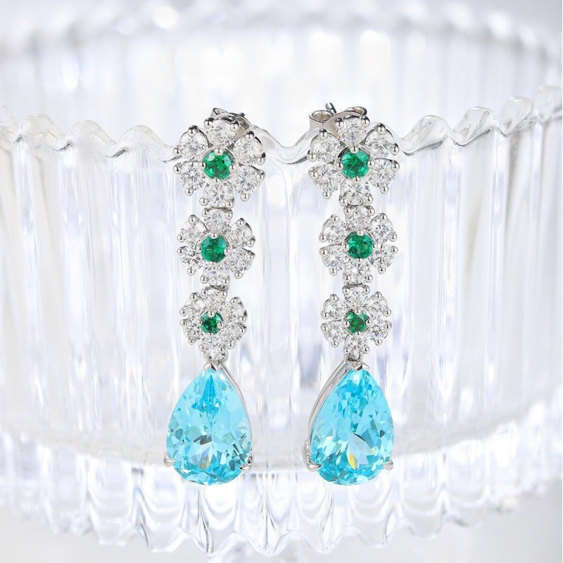 Ruif Jewelry Classic Design S925 Silver 9.41ct Lab Grown Paraiba Sapphire Earrings Gemstone Jewelry Ruif Jewelry Classic Design S925 Silver 9.41ct Lab Grown Paraiba Sapphire Earrings Gemstone Jewelry