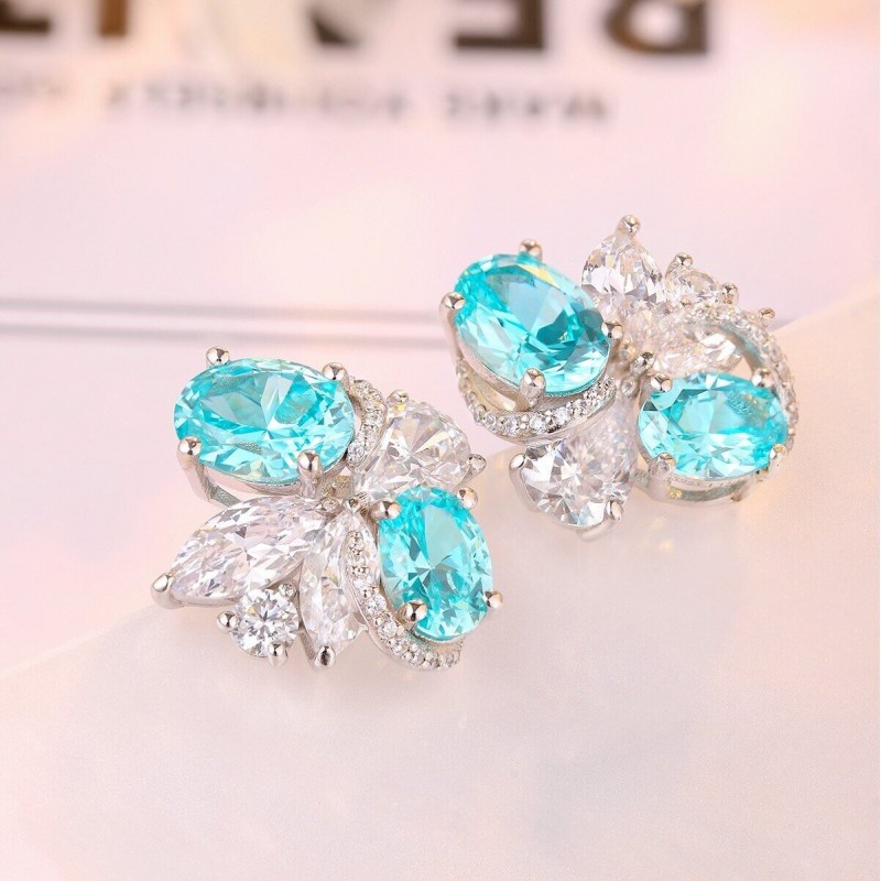 Ruif Jewlery Classic Design S925 Silver 6.5ct Lab Grown Paraiba Sapphire Earrings Gemstone Jewelry Ruif Jewlery Classic Design S925 Silver 6.5ct Lab Grown Paraiba Sapphire Earrings Gemstone Jewelry