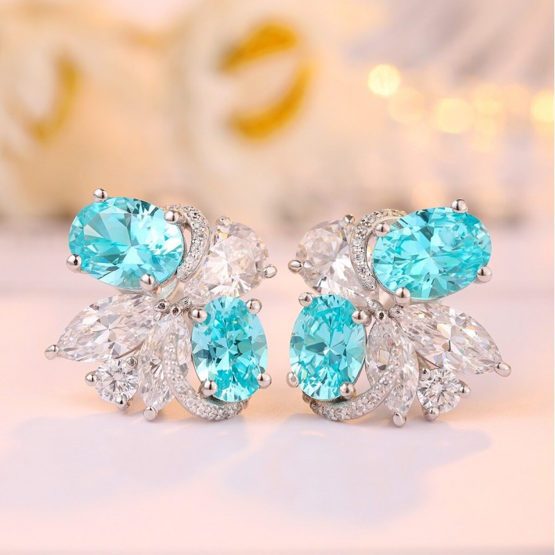 Ruif Jewlery Classic Design S925 Silver 6.5ct Lab Grown Paraiba Sapphire Earrings Gemstone Jewelry Ruif Jewlery Classic Design S925 Silver 6.5ct Lab Grown Paraiba Sapphire Earrings Gemstone Jewelry