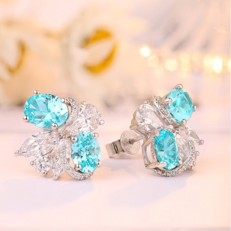 Ruif Jewlery Classic Design S925 Silver 6.5ct Lab Grown Paraiba Sapphire Earrings Gemstone Jewelry Ruif Jewlery Classic Design S925 Silver 6.5ct Lab Grown Paraiba Sapphire Earrings Gemstone Jewelry