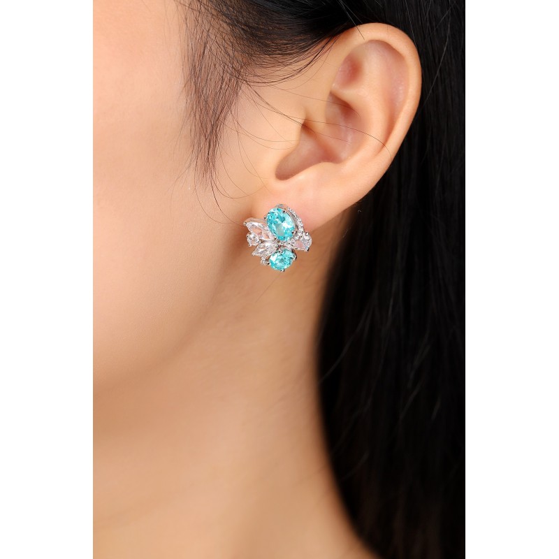 Ruif Jewlery Classic Design S925 Silver 6.5ct Lab Grown Paraiba Sapphire Earrings Gemstone Jewelry Ruif Jewlery Classic Design S925 Silver 6.5ct Lab Grown Paraiba Sapphire Earrings Gemstone Jewelry