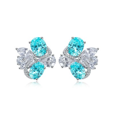 Ruif Jewlery Classic Design S925 Silver 6.5ct Lab Grown Paraiba Sapphire Earrings Gemstone Jewelry