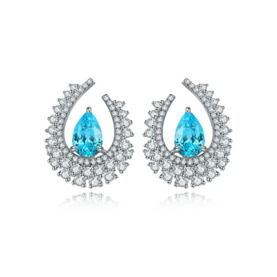 Ruif Jewelry Classic Design S925 Silver 3.88ct Lab Grown Paraiba Sapphire Earrings Gemstone Jewelry
