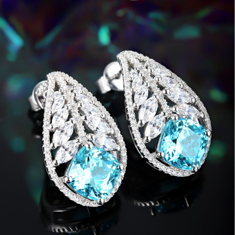 Ruif Jewelry Classic Design S925 Silver 7.77ct Lab Grown Paraiba Sapphire Earrings Gemstone Jewelry Ruif Jewelry Classic Design S925 Silver 7.77ct Lab Grown Paraiba Sapphire Earrings Gemstone Jewelry