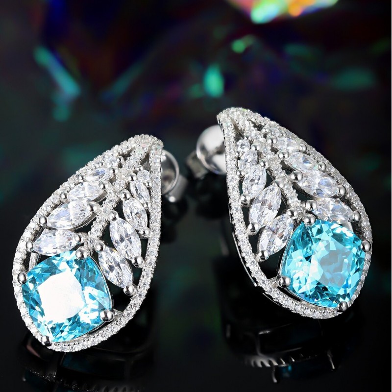Ruif Jewelry Classic Design S925 Silver 7.77ct Lab Grown Paraiba Sapphire Earrings Gemstone Jewelry Ruif Jewelry Classic Design S925 Silver 7.77ct Lab Grown Paraiba Sapphire Earrings Gemstone Jewelry