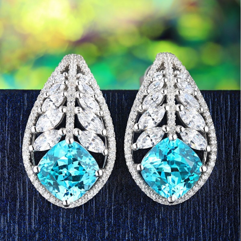 Ruif Jewelry Classic Design S925 Silver 7.77ct Lab Grown Paraiba Sapphire Earrings Gemstone Jewelry Ruif Jewelry Classic Design S925 Silver 7.77ct Lab Grown Paraiba Sapphire Earrings Gemstone Jewelry