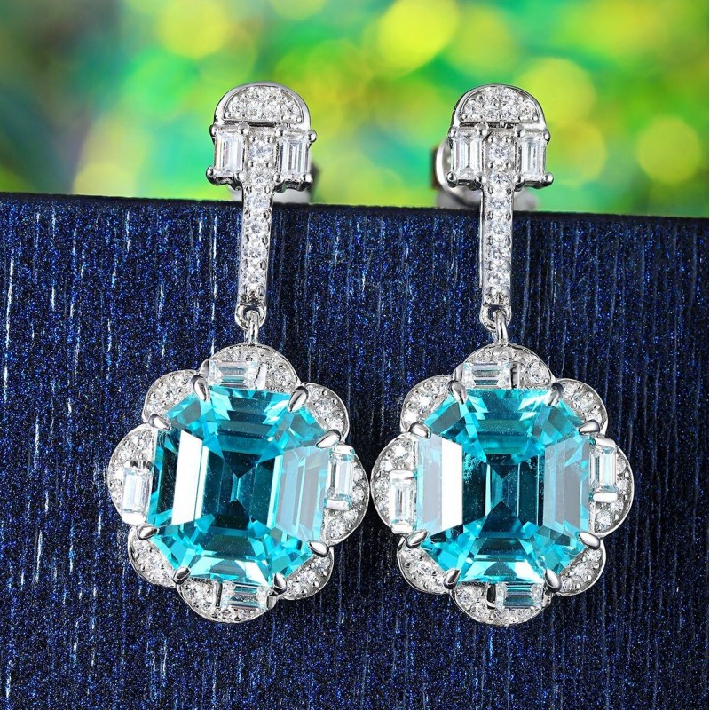 Ruif Jewelry Classic Design S925 Silver 11.46ct Lab Grown Paraiba Sapphire Earrings Gemstone Jewelry