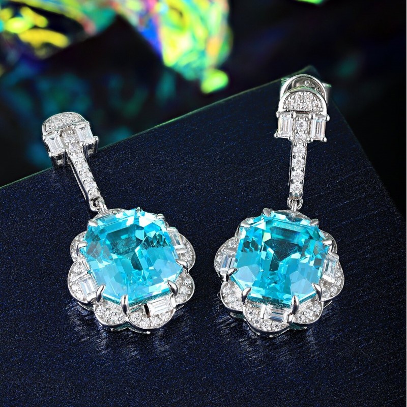 Ruif Jewelry Classic Design S925 Silver 11.46ct Lab Grown Paraiba Sapphire Earrings Gemstone Jewelry