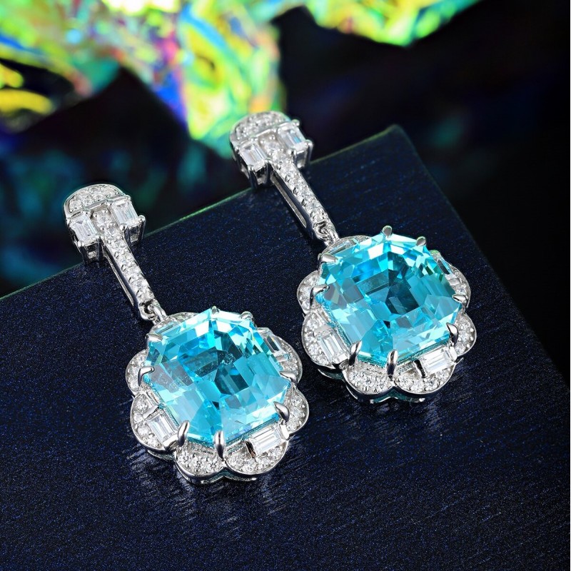 Ruif Jewelry Classic Design S925 Silver 11.46ct Lab Grown Paraiba Sapphire Earrings Gemstone Jewelry