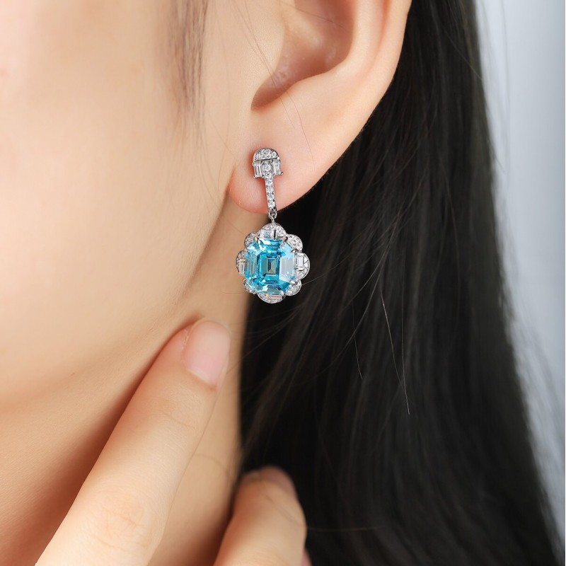 Ruif Jewelry Classic Design S925 Silver 11.46ct Lab Grown Paraiba Sapphire Earrings Gemstone Jewelry