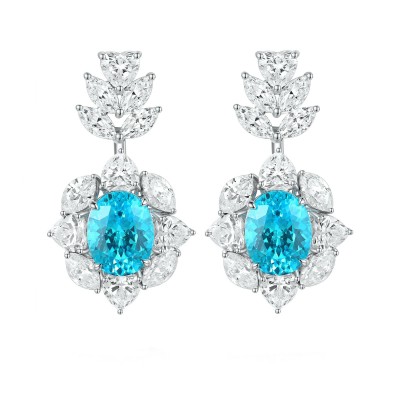 Ruif Jewelry Classic Design S925 Silver 6.47ct Lab Grown Paraiba Sapphire Earrings Gemstone Jewelry