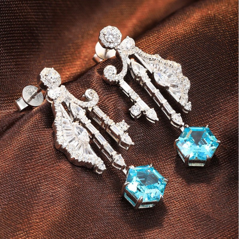 Ruif Jewelry Classic Design S925 Silver 6.67ct Lab Grown Paraiba Sapphire Earrings Gemstone Jewelry Ruif Jewelry Classic Design S925 Silver 6.67ct Lab Grown Paraiba Sapphire Earrings Gemstone Jewelry