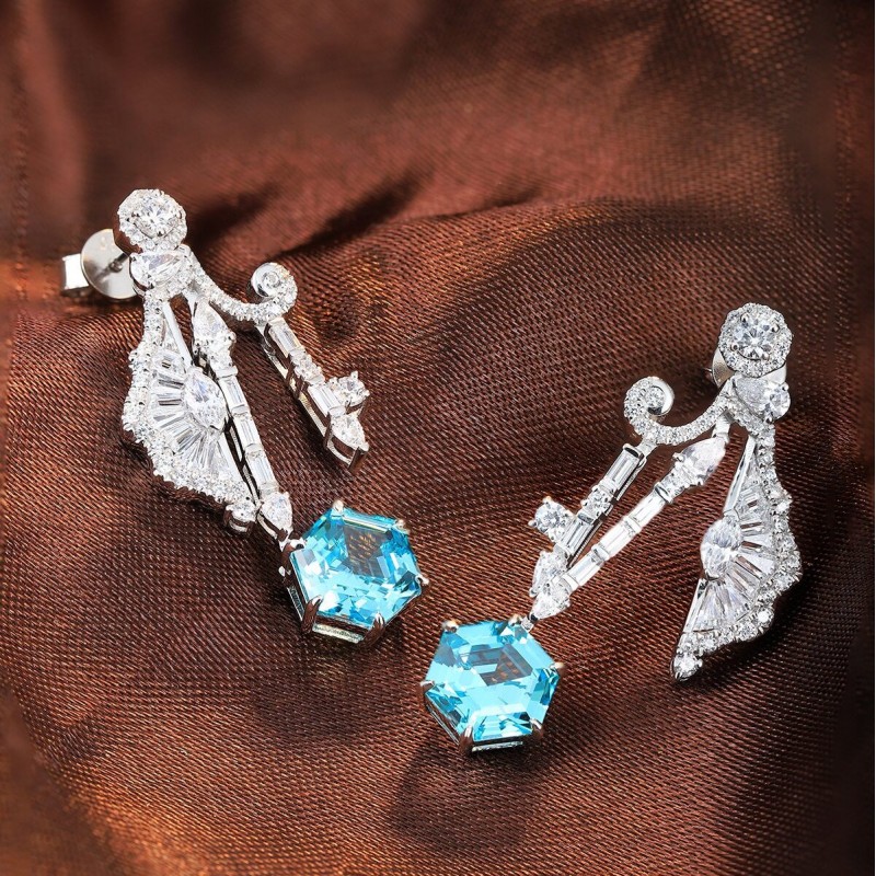 Ruif Jewelry Classic Design S925 Silver 6.67ct Lab Grown Paraiba Sapphire Earrings Gemstone Jewelry Ruif Jewelry Classic Design S925 Silver 6.67ct Lab Grown Paraiba Sapphire Earrings Gemstone Jewelry