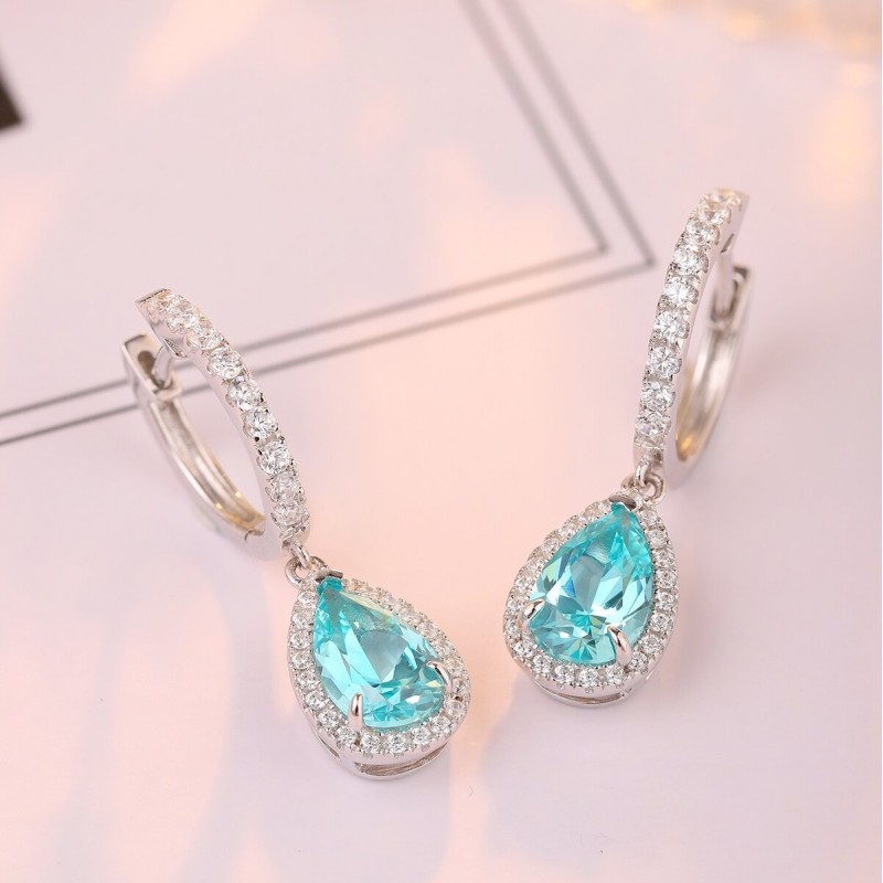 Ruif Jewelry Classic Design S925 Silver 3.08ct Lab Grown Paraiba Sapphire Earrings Gemstone Jewelry