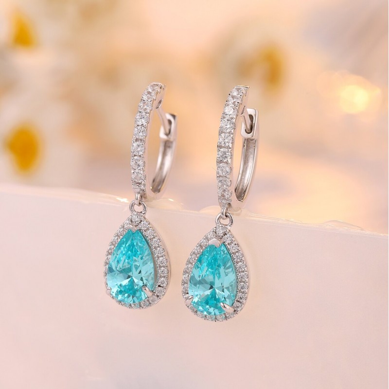 Ruif Jewelry Classic Design S925 Silver 3.08ct Lab Grown Paraiba Sapphire Earrings Gemstone Jewelry