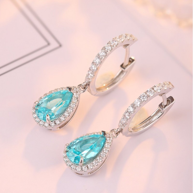 Ruif Jewelry Classic Design S925 Silver 3.08ct Lab Grown Paraiba Sapphire Earrings Gemstone Jewelry