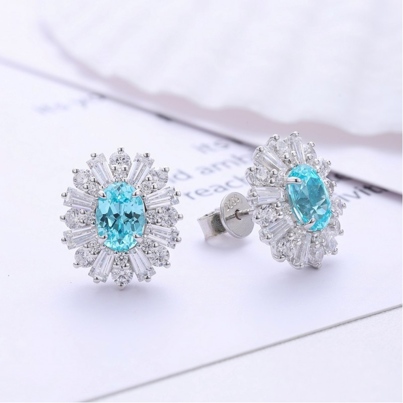 Ruif Jewelry Classic Design S925 Silver 2.69ct Lab Grown Paraiba Sapphire Earrings Gemstone Jewelry