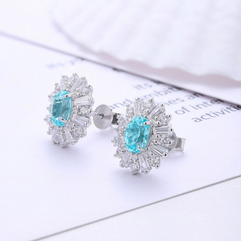 Ruif Jewelry Classic Design S925 Silver 2.69ct Lab Grown Paraiba Sapphire Earrings Gemstone Jewelry