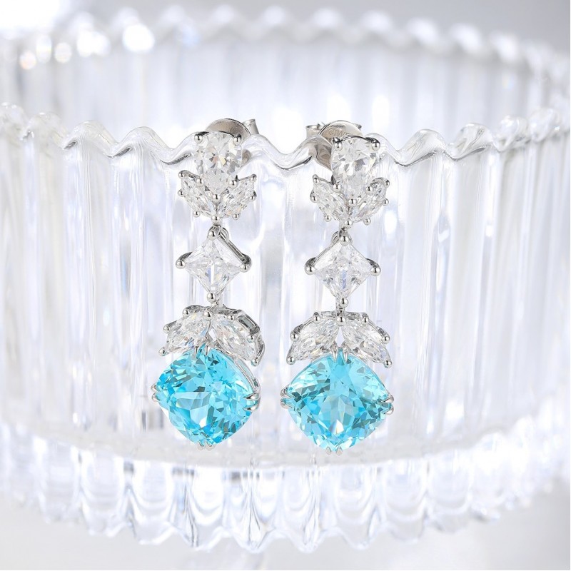 Ruif Jewelry Classic Design S925 Silver 11.18ct Lab Grown Paraiba Sapphire Earrings Gemstone Jewelry