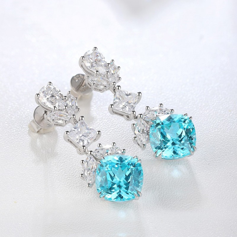 Ruif Jewelry Classic Design S925 Silver 11.18ct Lab Grown Paraiba Sapphire Earrings Gemstone Jewelry