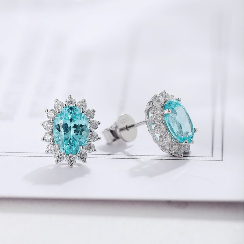 Ruif Jewelry Classic Design S925 Silver 4.14ct Lab Grown Paraiba Sapphire Earrings Gemstone Jewelry