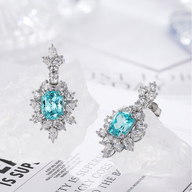 Ruif Jewelry Classic Design S925 Silver 10.154ct Lab Grown Paraiba Sapphire Earrings Gemstone Jewelry
