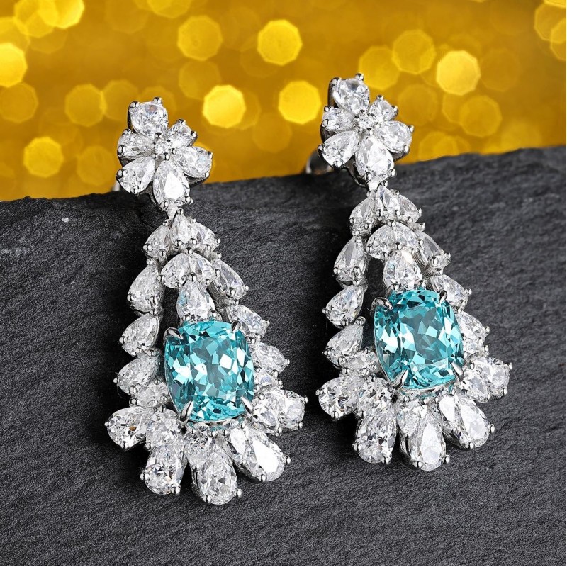 Ruif Jewelry Classic Design S925 Silver 6.628ct Lab Grown Paraiba Sapphire Earrings Gemstone Jewelry Ruif Jewelry Classic Design S925 Silver 6.628ct Lab Grown Paraiba Sapphire Earrings Gemstone Jewelry