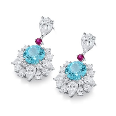Ruif Jewelry Classic Design S925 Silver 6.7ct Lab Grown Paraiba Sapphire Earrings Gemstone Jewelry