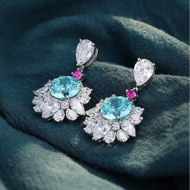 Ruif Jewelry Classic Design S925 Silver 6.7ct Lab Grown Paraiba Sapphire Earrings Gemstone Jewelry Ruif Jewelry Classic Design S925 Silver 6.7ct Lab Grown Paraiba Sapphire Earrings Gemstone Jewelry