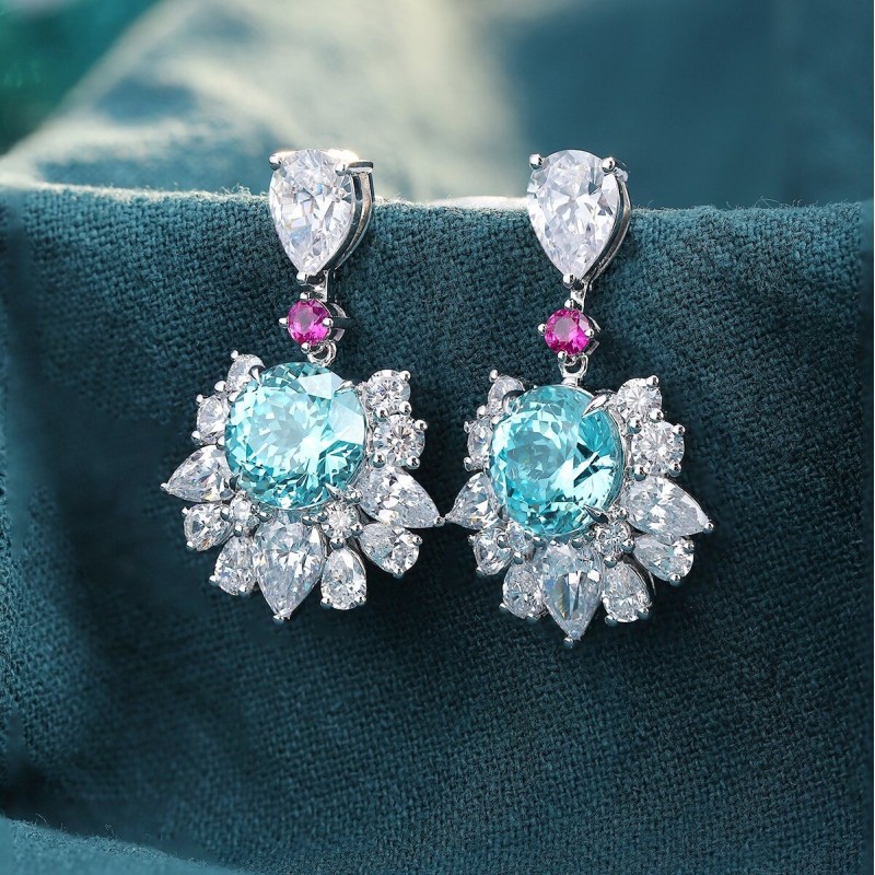 Ruif Jewelry Classic Design S925 Silver 6.7ct Lab Grown Paraiba Sapphire Earrings Gemstone Jewelry Ruif Jewelry Classic Design S925 Silver 6.7ct Lab Grown Paraiba Sapphire Earrings Gemstone Jewelry