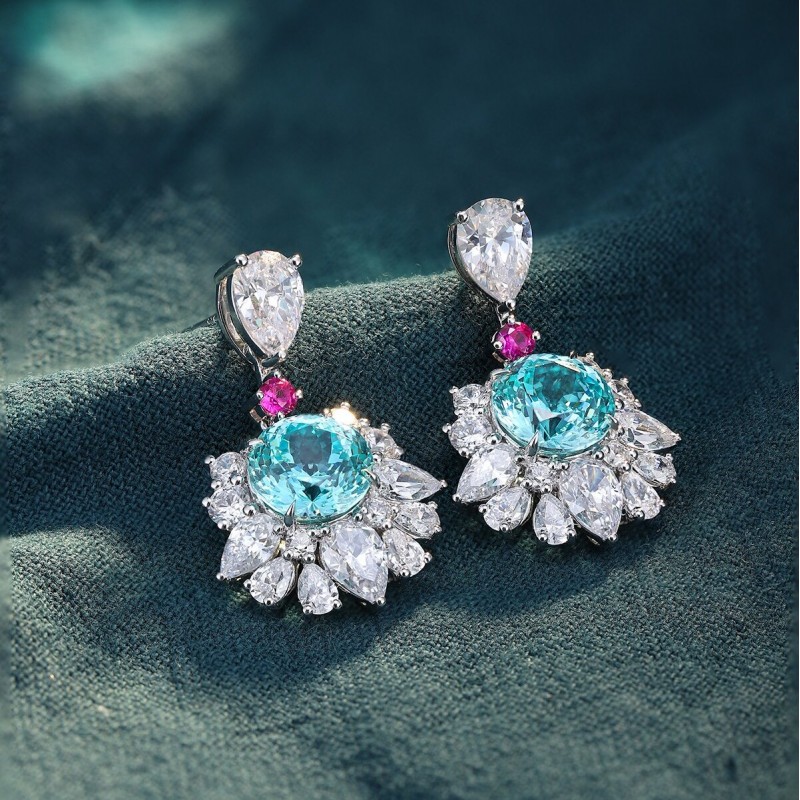 Ruif Jewelry Classic Design S925 Silver 6.7ct Lab Grown Paraiba Sapphire Earrings Gemstone Jewelry Ruif Jewelry Classic Design S925 Silver 6.7ct Lab Grown Paraiba Sapphire Earrings Gemstone Jewelry