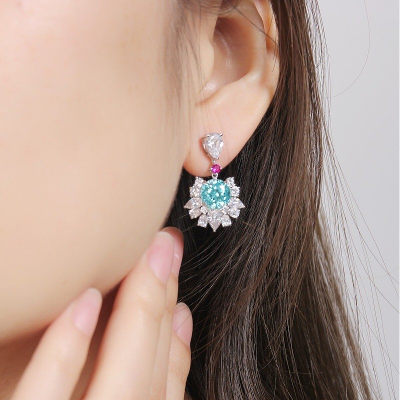 Ruif Jewelry Classic Design S925 Silver 6.7ct Lab Grown Paraiba Sapphire Earrings Gemstone Jewelry Ruif Jewelry Classic Design S925 Silver 6.7ct Lab Grown Paraiba Sapphire Earrings Gemstone Jewelry