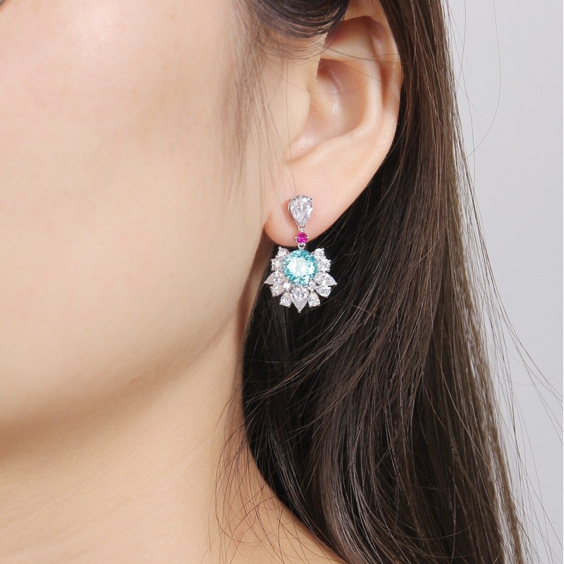 Ruif Jewelry Classic Design S925 Silver 6.7ct Lab Grown Paraiba Sapphire Earrings Gemstone Jewelry Ruif Jewelry Classic Design S925 Silver 6.7ct Lab Grown Paraiba Sapphire Earrings Gemstone Jewelry