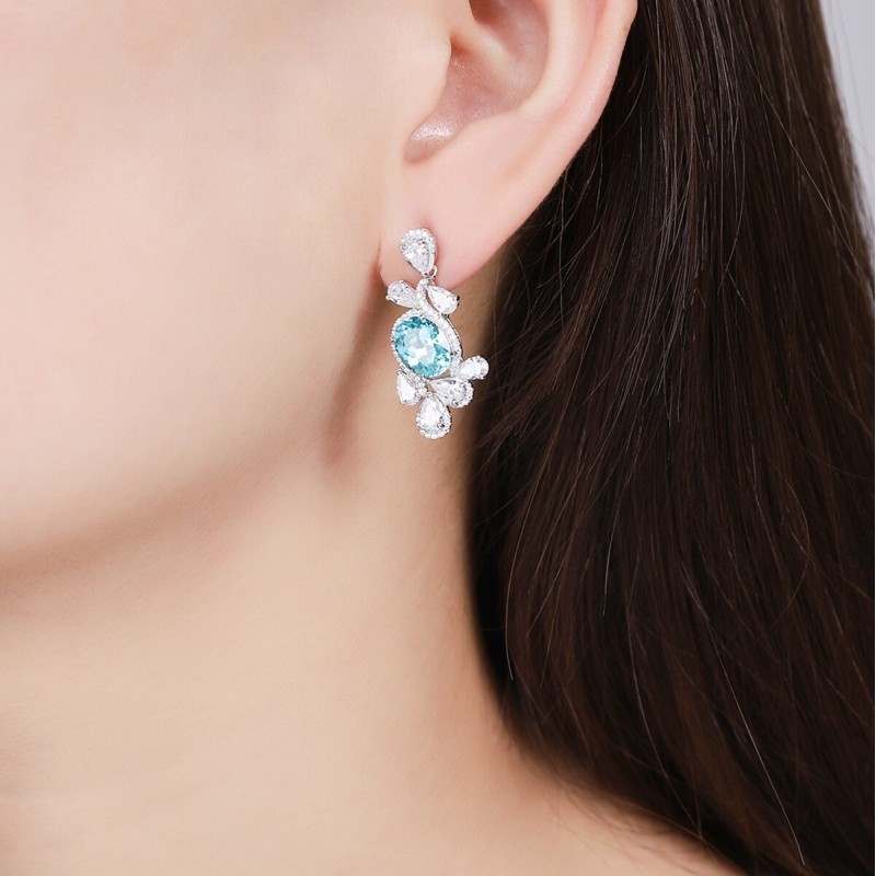 Ruif Jewelry Classic Design S925 Silver 6.85ct Lab Grown Paraiba Sapphire Earrings Gemstone Jewelry Ruif Jewelry Classic Design S925 Silver 6.85ct Lab Grown Paraiba Sapphire Earrings Gemstone Jewelry