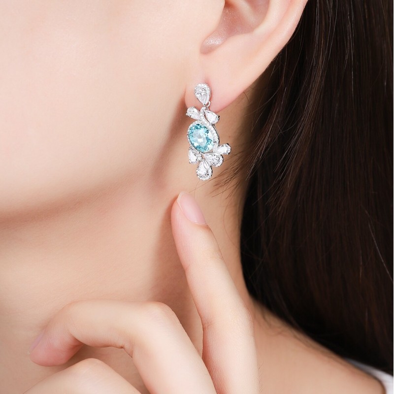 Ruif Jewelry Classic Design S925 Silver 6.85ct Lab Grown Paraiba Sapphire Earrings Gemstone Jewelry Ruif Jewelry Classic Design S925 Silver 6.85ct Lab Grown Paraiba Sapphire Earrings Gemstone Jewelry