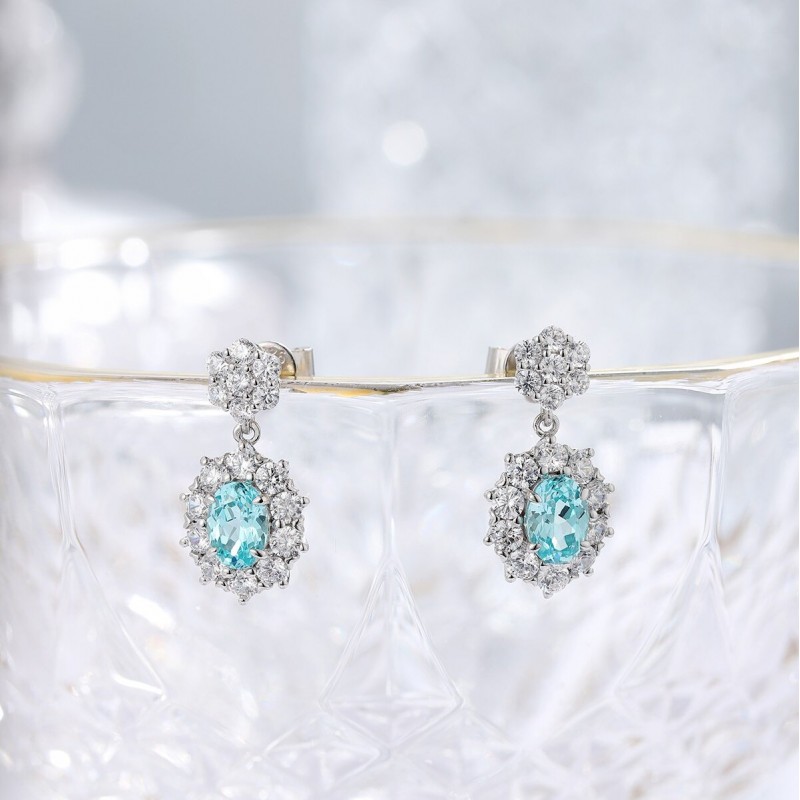 Ruif Jewelry Classic Design S925 Silver 2.658ct Lab Grown Paraiba Sapphire Earrings Gemstone Jewelry