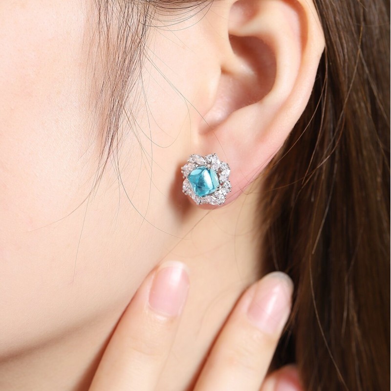 Ruif Jewelry Classic Design S925 Silver 7.01ct Lab Grown Paraiba Sapphire Earrings Gemstone Jewelry Ruif Jewelry Classic Design S925 Silver 7.01ct Lab Grown Paraiba Sapphire Earrings Gemstone Jewelry