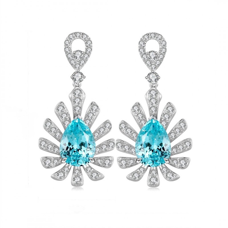 Ruif Jewelry Classic Design S925 Silver 6.52ct Lab Grown Paraiba Sapphire Earrings Gemstone Jewelry