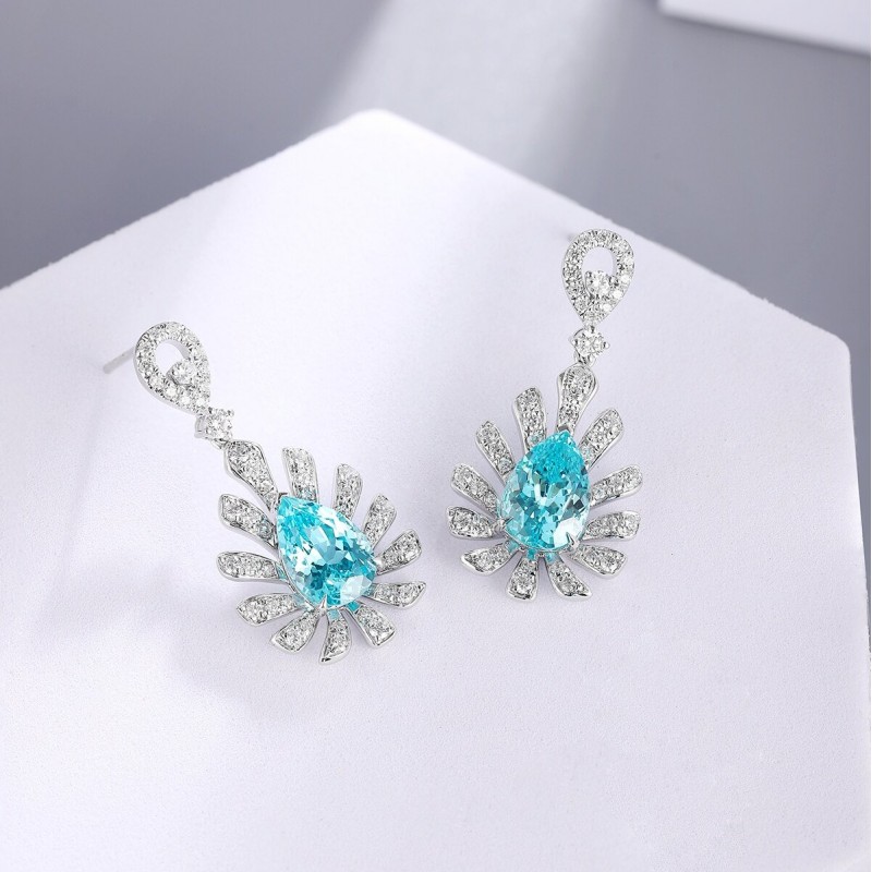 Ruif Jewelry Classic Design S925 Silver 6.52ct Lab Grown Paraiba Sapphire Earrings Gemstone Jewelry