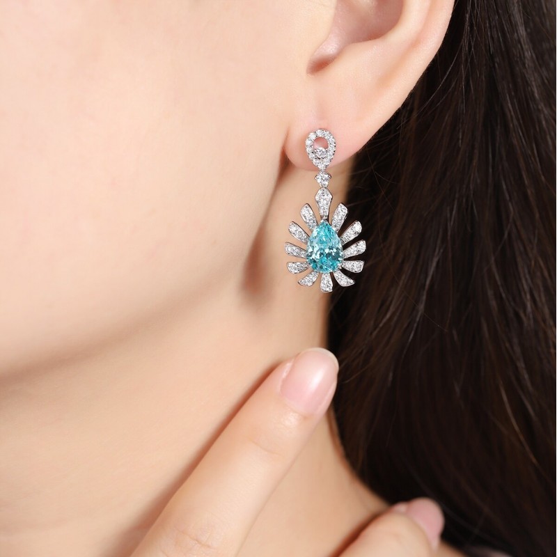 Ruif Jewelry Classic Design S925 Silver 6.52ct Lab Grown Paraiba Sapphire Earrings Gemstone Jewelry