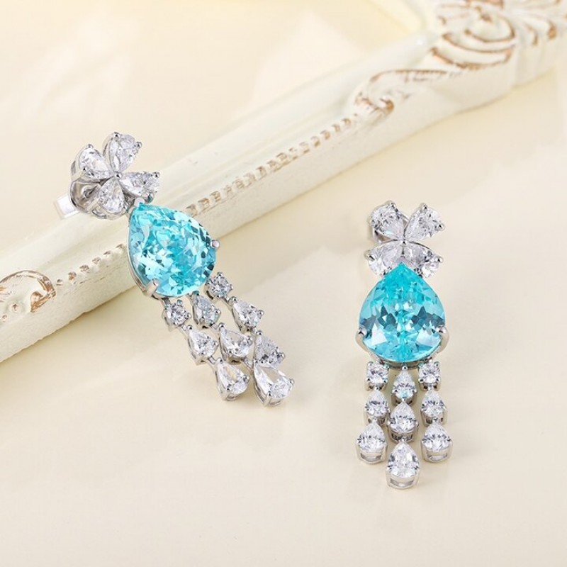 Ruif Jewelry Classic Design S925 Silver 15.16ct Lab Grown Paraiba Sapphire Earrings Gemstone Jewelry Ruif Jewelry Classic Design S925 Silver 15.16ct Lab Grown Paraiba Sapphire Earrings Gemstone Jewelry