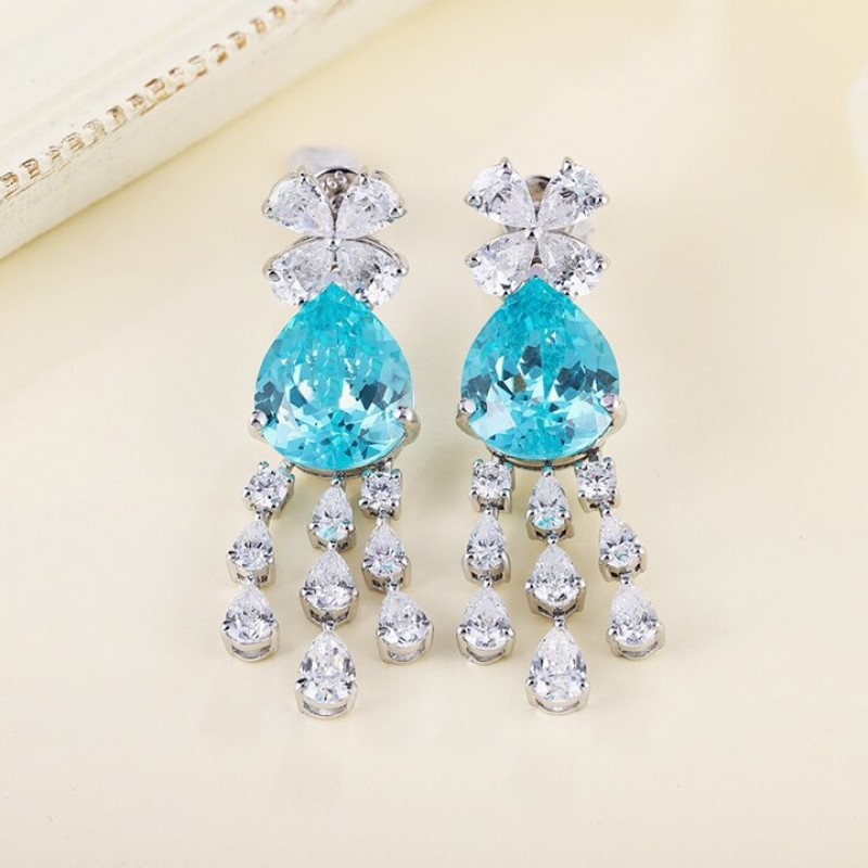 Ruif Jewelry Classic Design S925 Silver 15.16ct Lab Grown Paraiba Sapphire Earrings Gemstone Jewelry Ruif Jewelry Classic Design S925 Silver 15.16ct Lab Grown Paraiba Sapphire Earrings Gemstone Jewelry