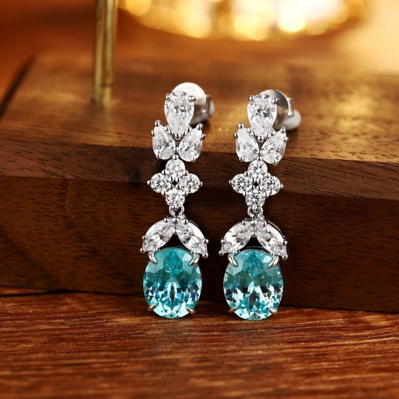 Ruif Jewelry Classic Design S925 Silver 9.23ct Lab Grown Paraiba Sapphire Earrings Gemstone Jewelry Ruif Jewelry Classic Design S925 Silver 9.23ct Lab Grown Paraiba Sapphire Earrings Gemstone Jewelry