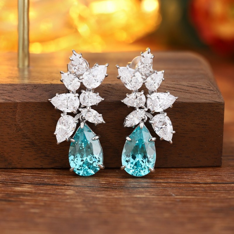 Ruif Jewelry Classic Design S925 Silver 11.08ct Lab Grown Paraiba Sapphire Earrings Gemstone Jewelry Ruif Jewelry Classic Design S925 Silver 11.08ct Lab Grown Paraiba Sapphire Earrings Gemstone Jewelry