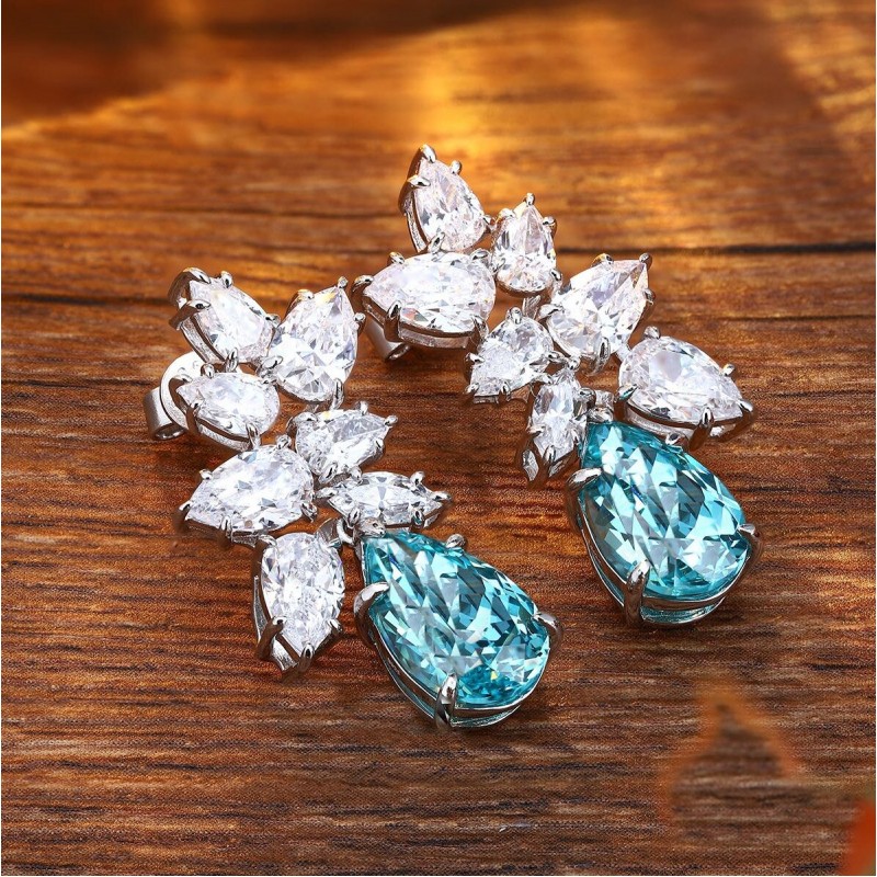 Ruif Jewelry Classic Design S925 Silver 11.08ct Lab Grown Paraiba Sapphire Earrings Gemstone Jewelry Ruif Jewelry Classic Design S925 Silver 11.08ct Lab Grown Paraiba Sapphire Earrings Gemstone Jewelry
