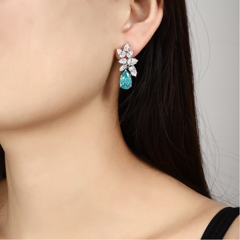 Ruif Jewelry Classic Design S925 Silver 11.08ct Lab Grown Paraiba Sapphire Earrings Gemstone Jewelry Ruif Jewelry Classic Design S925 Silver 11.08ct Lab Grown Paraiba Sapphire Earrings Gemstone Jewelry