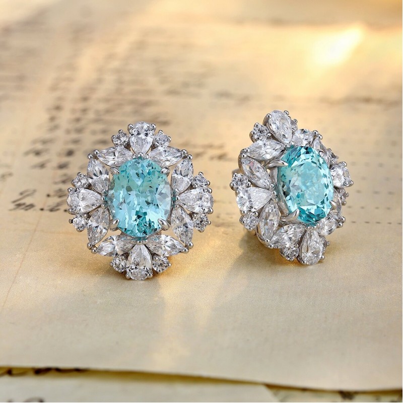 Ruif Jewelry Classic Design S925 Silver 12.68ct Lab Grown Paraiba Sapphire Earrings Gemstone Jewelry Ruif Jewelry Classic Design S925 Silver 12.68ct Lab Grown Paraiba Sapphire Earrings Gemstone Jewelry
